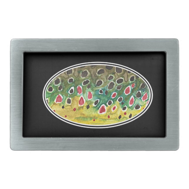 Trout Fly Fishing Rectangular Belt Buckle (Front)