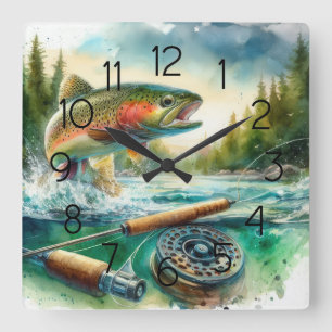 Trout Fly Fishing Square Wall Clock