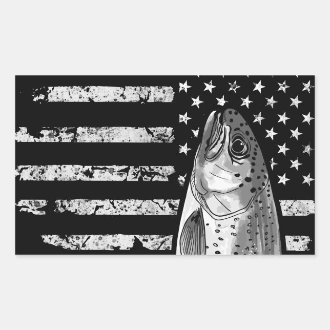 trout fly fishing vintage american flag rectangular sticker (Front)