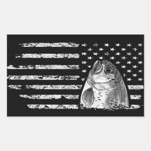 trout fly fishing vintage american flag rectangular sticker