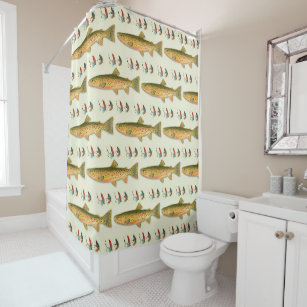 Fishing Shower Curtain Bass Fish With Wooden Cabin House Decor Bathroo –  BigProStore