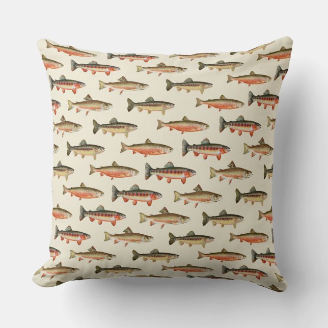 Trout Galore Cream 20 x 20  Throw Pillow (Front)