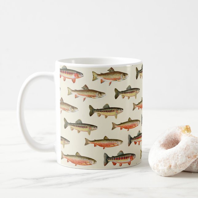 Trout Galore Cream Fishing Coffee Mug (With Donut)