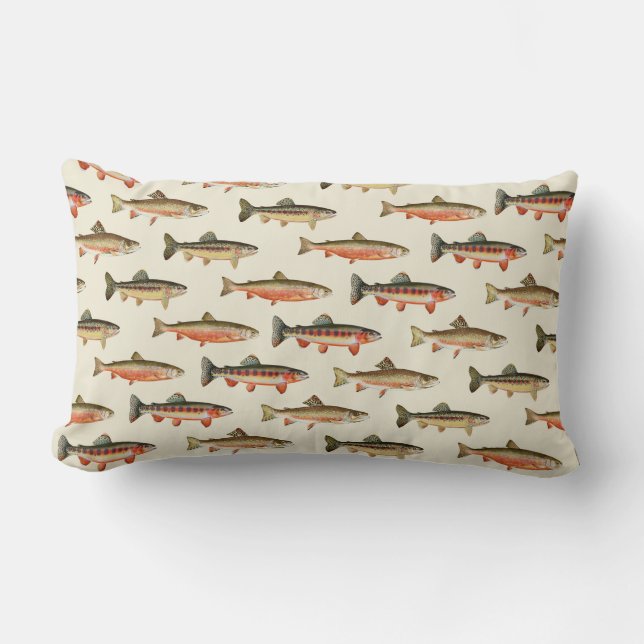 Trout Galore Cream Lumbar Pillow (Front)