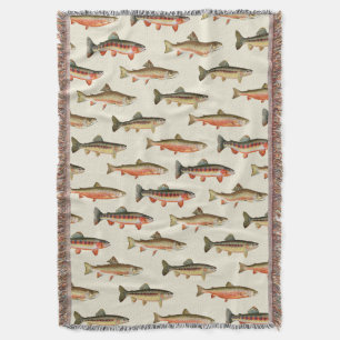 Trout Galore Cream Throw Blanket