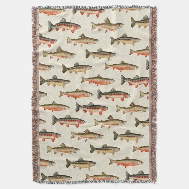 Trout Galore Cream Throw Blanket (Front Vertical)