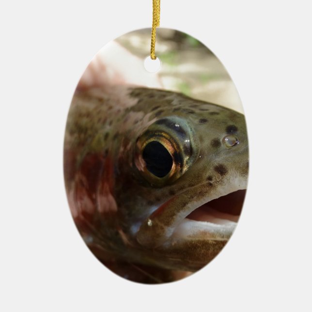 Trout in Hands Ceramic Ornament (Front)