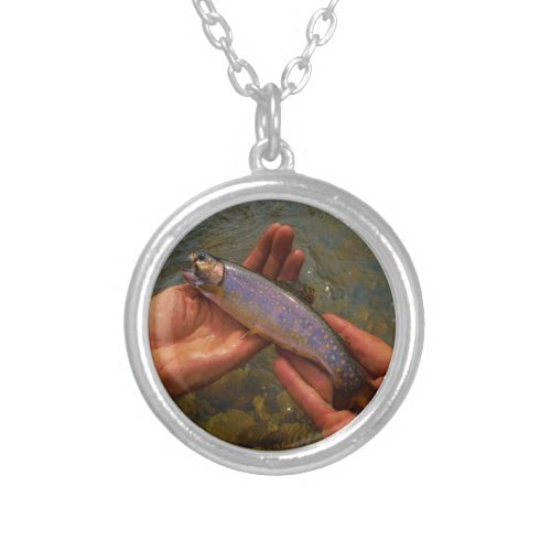 Trout in Hands Silver Plated Necklace
