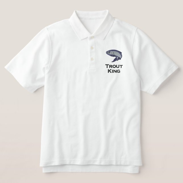 Trout King Embroidered Polo Shirt (Design Front)