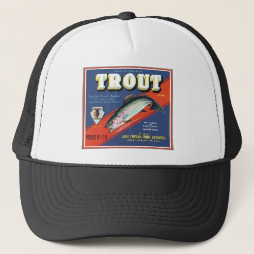 Trout Lake Chelan Fruit Growers Vintage Label Trucker Hat