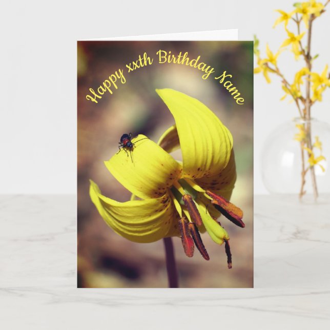 Trout Lily And Friend Personalized Birthday Card (Yellow Flower)