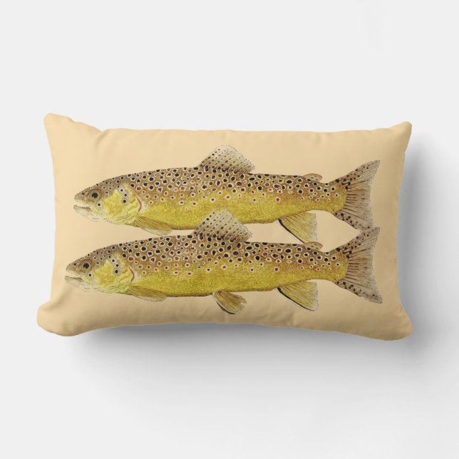 Trout Pillow- Brown & Brook Trout Lumbar Pillow (Front)