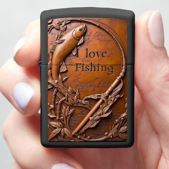 Trout Rod Vines Frame Zippo Lighter (In Hand)