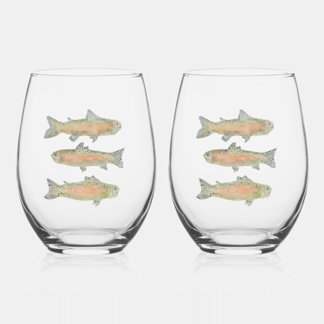 Trout Stemless Wine Glass (Front)