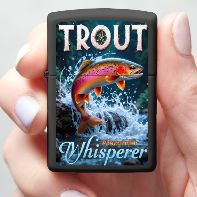 Trout Stream Fighter Personalized Fishing Zippo Lighter (In Hand)