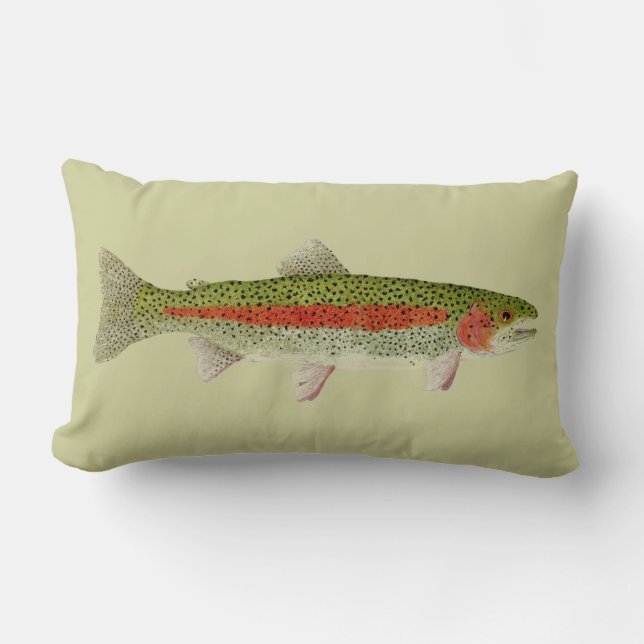 Trout Throw Pillow- Rainbow & Brown Trouts Lumbar Pillow (Front)