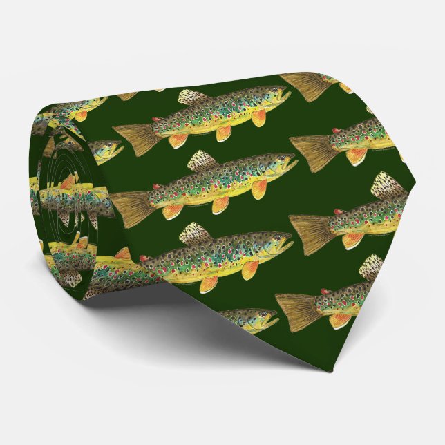 Trout Whisker's Brown Trout Painting for Anglers Neck Tie (Rolled)