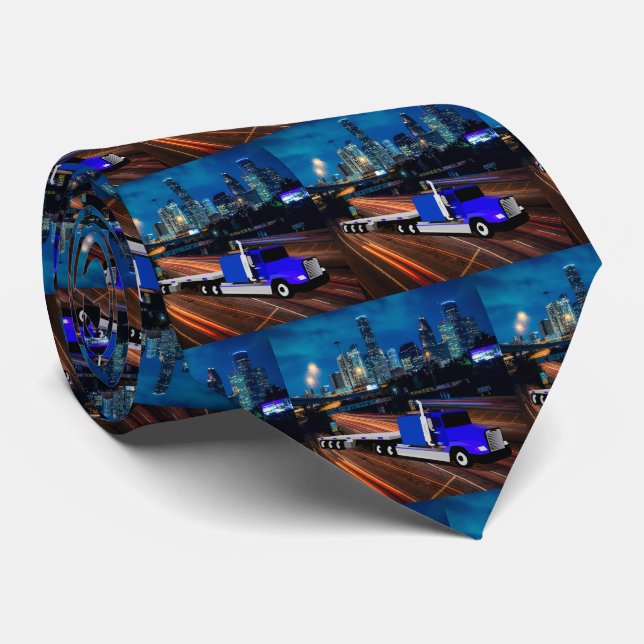 Truck 18 Wheeler Highway Houston,Texas Neck Tie (Rolled)
