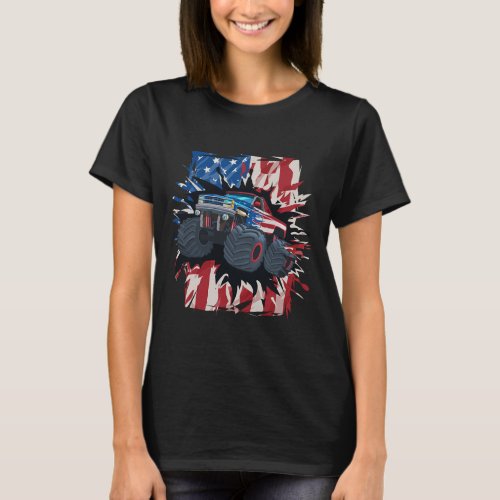 Truck 4th Of July Shirt Boys American Flag Men Usa