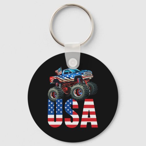 Truck American Flag July 4th Usa Racing For Boys  Keychain