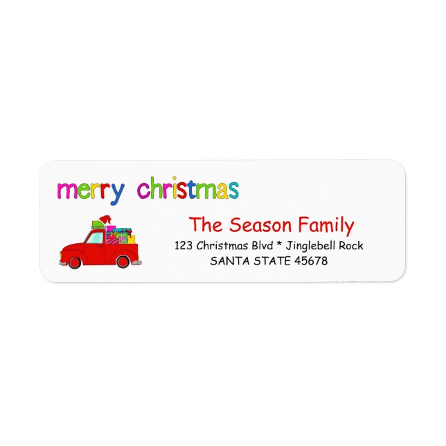 Truck and gifts Christmas label Merry Christmas (Front)
