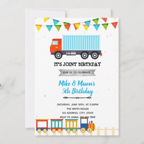 Truck and train joint party invitation
