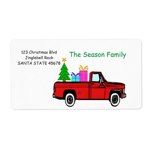 Truck and tree Christmas label