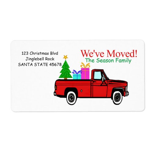 Truck and tree Christmas label