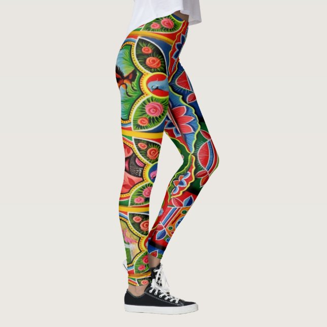 Truck Art Embedded with Flowers and Birds Leggings (Right)