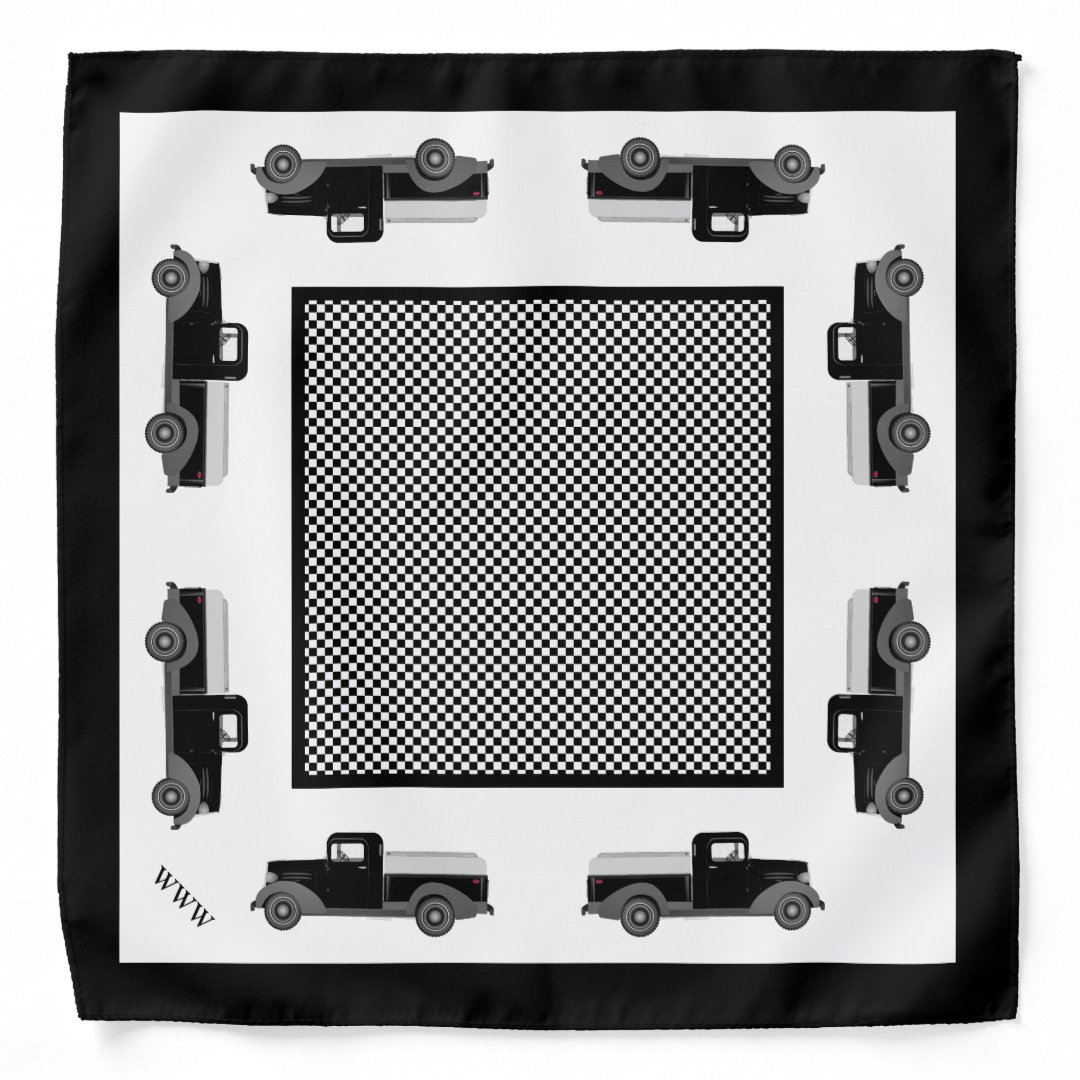 Truck Bandana with Initials Black White Grey Zazzle