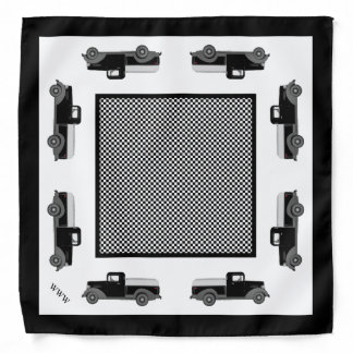 Truck Bandana with Initials Black White Grey