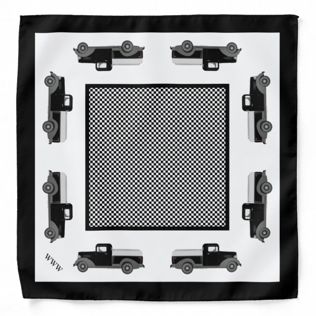 Truck Bandana with Initials Black White Grey (Front)