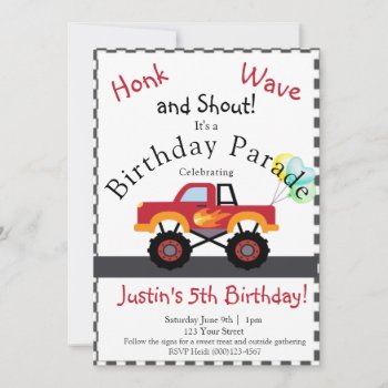 Truck Birthday Drive By Invitation  Monster Truck  Holiday Card by Iggys_World at Zazzle