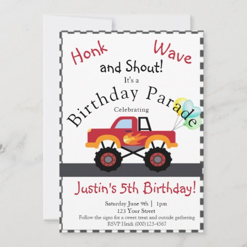 Truck Birthday Drive by Invitation Monster Truck Holiday Card