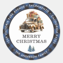 Truck Blue Merry Christmas Return Address Labels