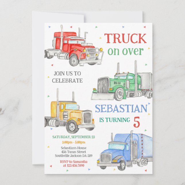 Truck Boy Birthday Invitation (Front)