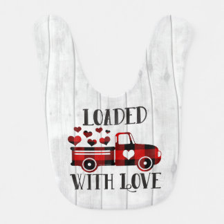 Truck Buffalo Plaid Heart Valentine's Day Boys Baby Bib