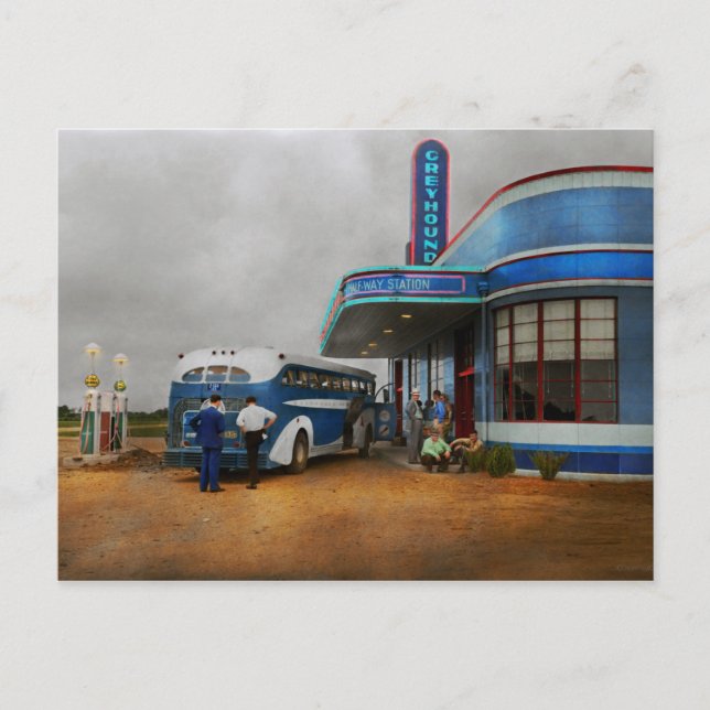 Truck - Bus - Half way there 1938 Postcard (Front)