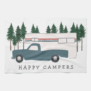 Truck Camping RVing Motorhome BLUE Trees Whimsical Kitchen Towel