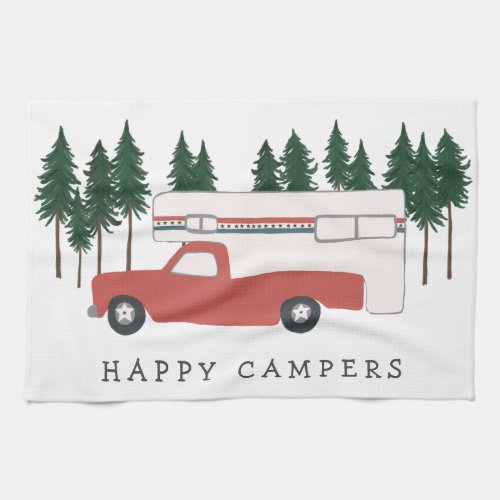 Truck Camping RVing Motorhome Red Trees Whimsical Kitchen Towel