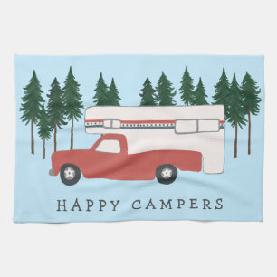 Truck Camping RVing Motorhome Red Trees Whimsical Kitchen Towel