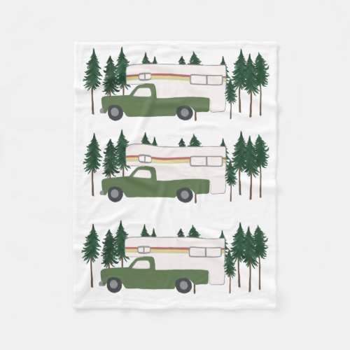 Truck Camping RVing Motorhome Trees Fleece Blanket