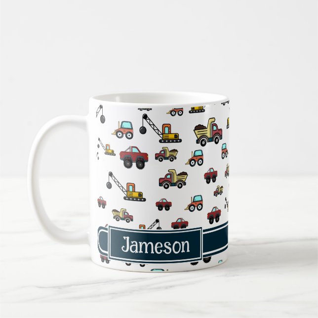 Truck Car Crane Vehicle Name Personalized Coffee Mug (Left)