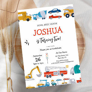 Truck Car Transportation 4th Birthday Invitation