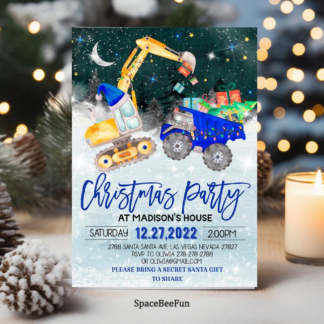 Truck Christmas Party Excavator invitation  (Truck Christmas Party Excavator invitation Birthday Christmas Party Car invitation Holiday card invi)