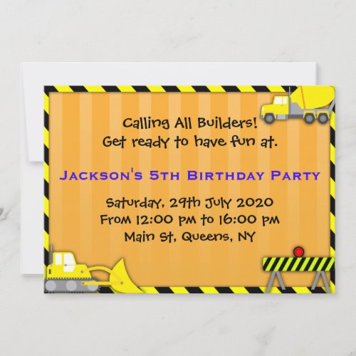 Truck Construction Birthday Invitation