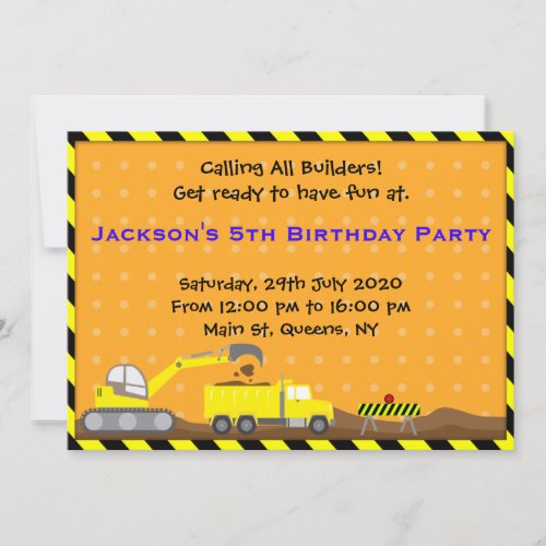 Truck Construction Birthday Invitation