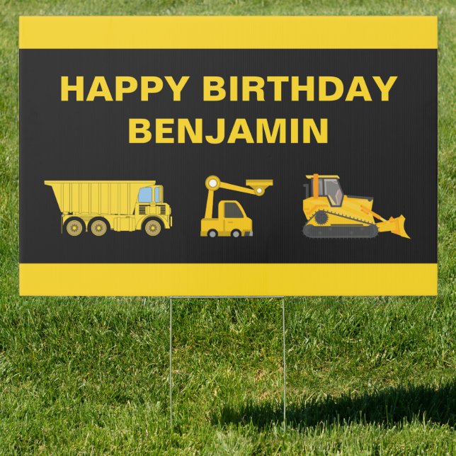 Truck Construction Birthday Party Banner Sign (Insitu)