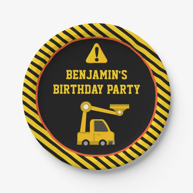 Truck Construction Birthday Party Paper Plates (Front)
