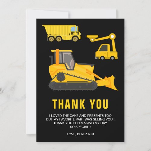 Truck Construction Birthday Party Thank You Card